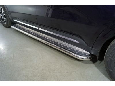 Пороги с площадкой алюминиевый лист 60 мм ТСС для Kia Carnival 2020-2021